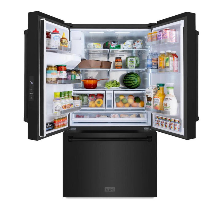 ZLINE 28.9 cu.ft. Standard-Depth French Door External Water Dispenser Refrigerator with Dual Ice Maker in Fingerprint-Resistant Black Stainless Steel