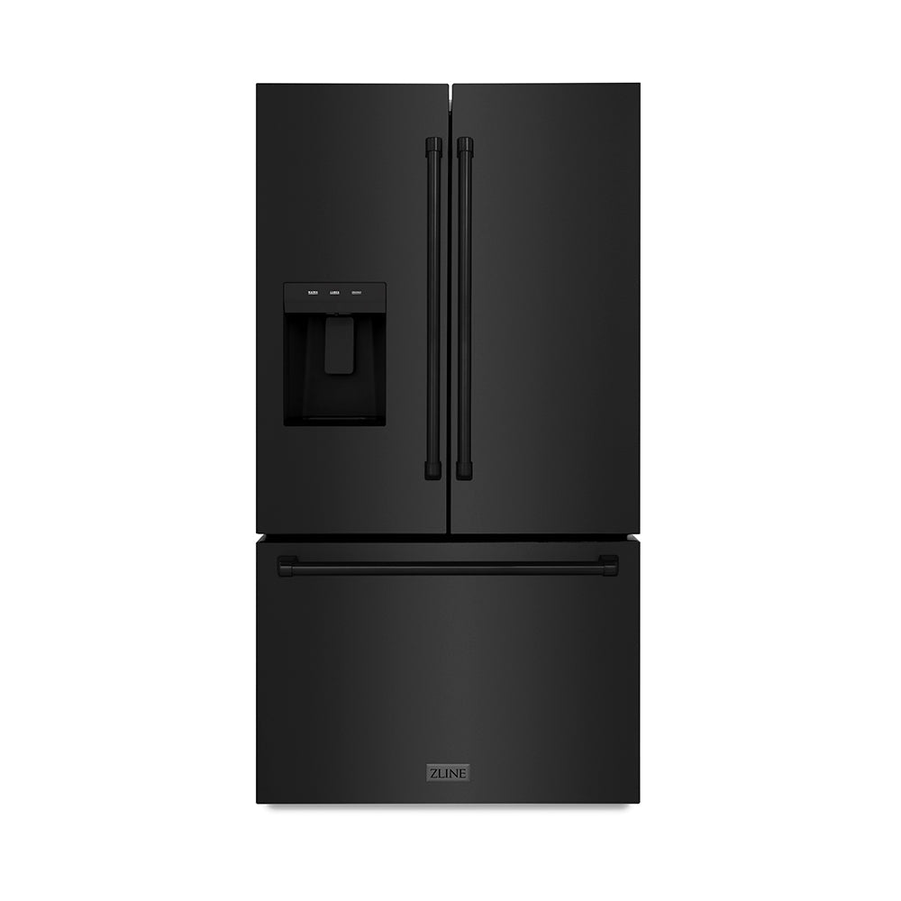 ZLINE 36 in. 28.9 cu. ft. Standard-Depth French Door External Water Dispenser Refrigerator with Dual Ice Maker in Fingerprint-Resistant Black Stainless Steel, Open Box-Excellent Condition