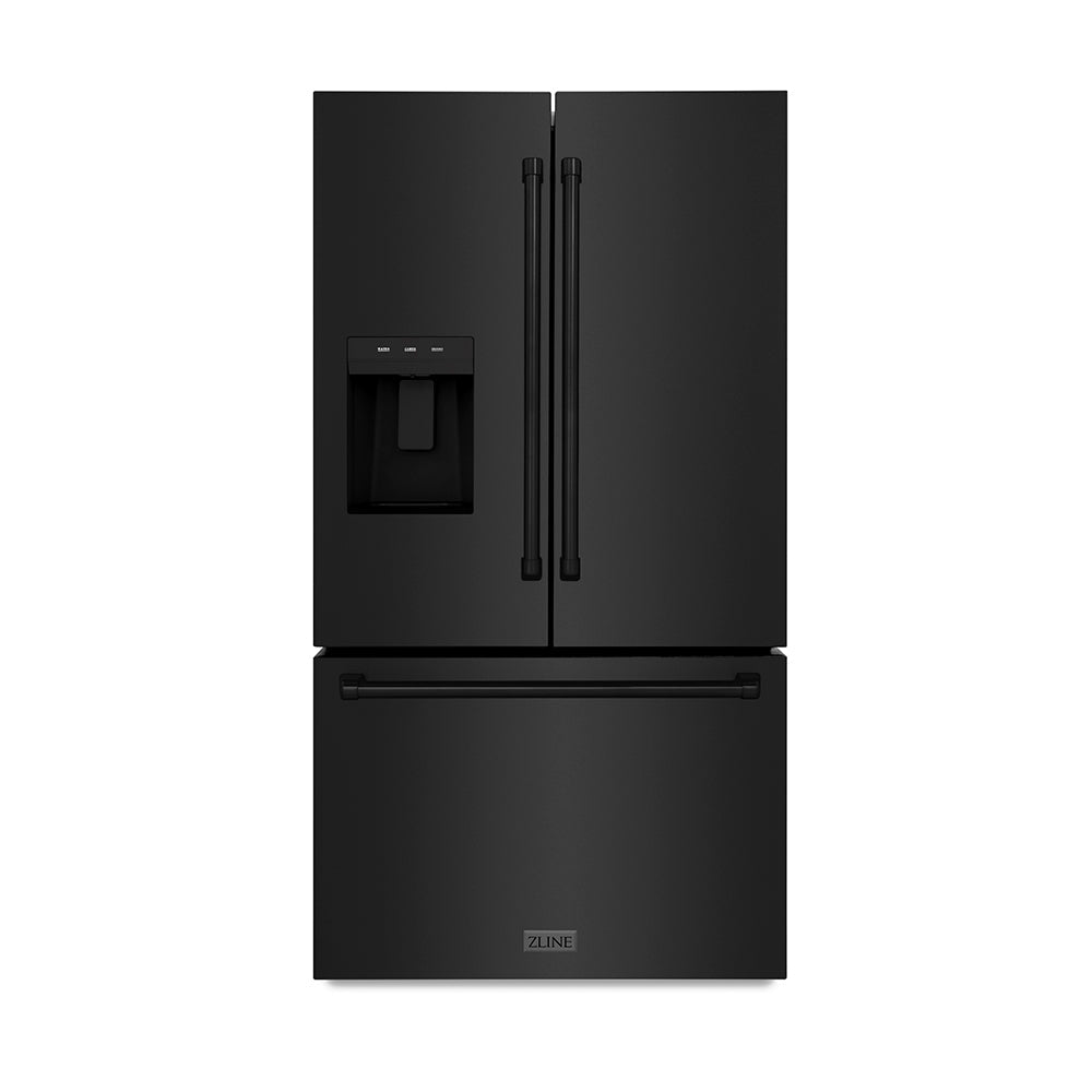 ZLINE 36 in. 28.9 cu. ft. Standard-Depth French Door External Water Dispenser Refrigerator with Dual Ice Maker in Fingerprint-Resistant Black Stainless Steel, Open Box-Excellent Condition