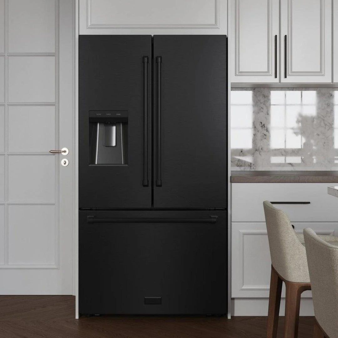 ZLINE 28.9 cu.ft. Standard-Depth French Door External Water Dispenser Refrigerator with Dual Ice Maker in Fingerprint-Resistant Black Stainless Steel