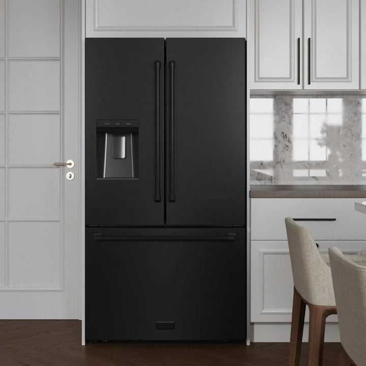ZLINE 28.9 cu.ft. Standard-Depth French Door External Water Dispenser Refrigerator with Dual Ice Maker in Fingerprint-Resistant Black Stainless Steel