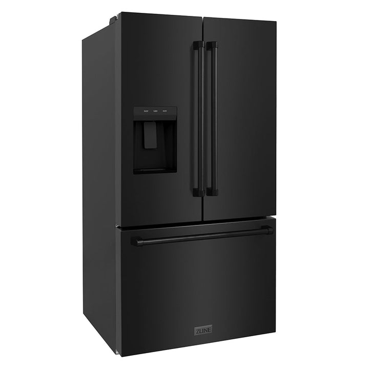 ZLINE 36 in. 28.9 cu. ft. Standard-Depth French Door External Water Dispenser Refrigerator with Dual Ice Maker in Fingerprint-Resistant Black Stainless Steel, Open Box-Excellent Condition