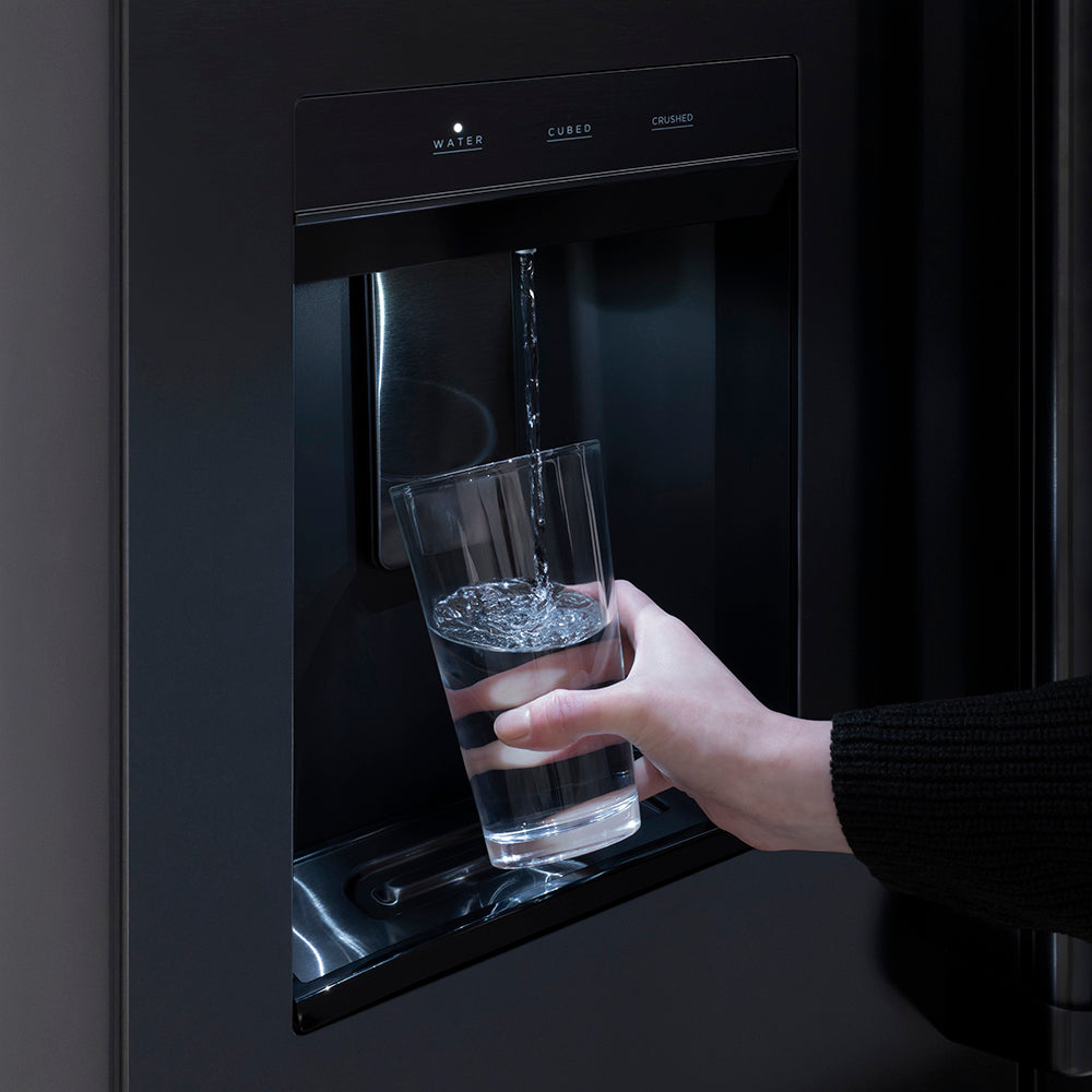 ZLINE 36 in. 28.9 cu. ft. Standard-Depth French Door External Water Dispenser Refrigerator with Dual Ice Maker in Fingerprint-Resistant Black Stainless Steel, Open Box-Excellent Condition