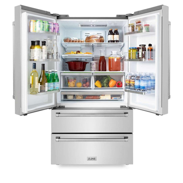 ZLINE Kitchen Package with Refrigerator, 30 in. Stainless Steel Rangetop, 30 in. Range Hood, 30 in. Single Wall Oven and 24 in. Tall Tub Dishwasher (5KPR-RTRH30-AWSDWV)
