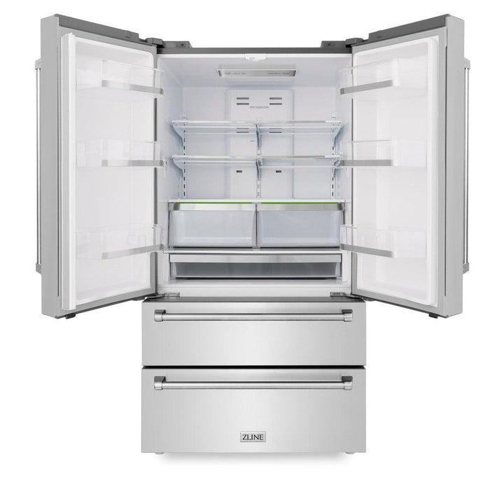 ZLINE Kitchen Package with Refrigerator, 30 in. Stainless Steel Gas Range, 30 in. Range Hood, Microwave Drawer, and 24 in. Tall Tub Dishwasher (5KPR-SGRRH30-MWDWV)
