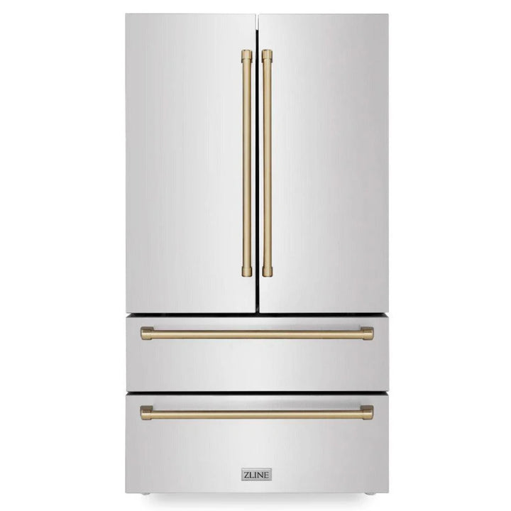 ZLINE Autograph Edition 30", 36", &amp; 48" Stainless Steel 4-Piece Kitchen Package with Champagne Bronze Accents.