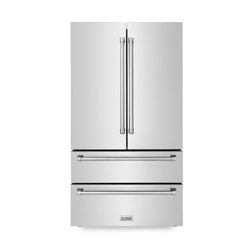 ZLINE Kitchen Package with Refrigerator, 48 in. Stainless Steel Dual Fuel Range, 48 in. Convertible Vent Range Hood, 24 in. Microwave Drawer, and 24 in. Tall Tub Dishwasher (5KPR-RARH48-MWDWV)