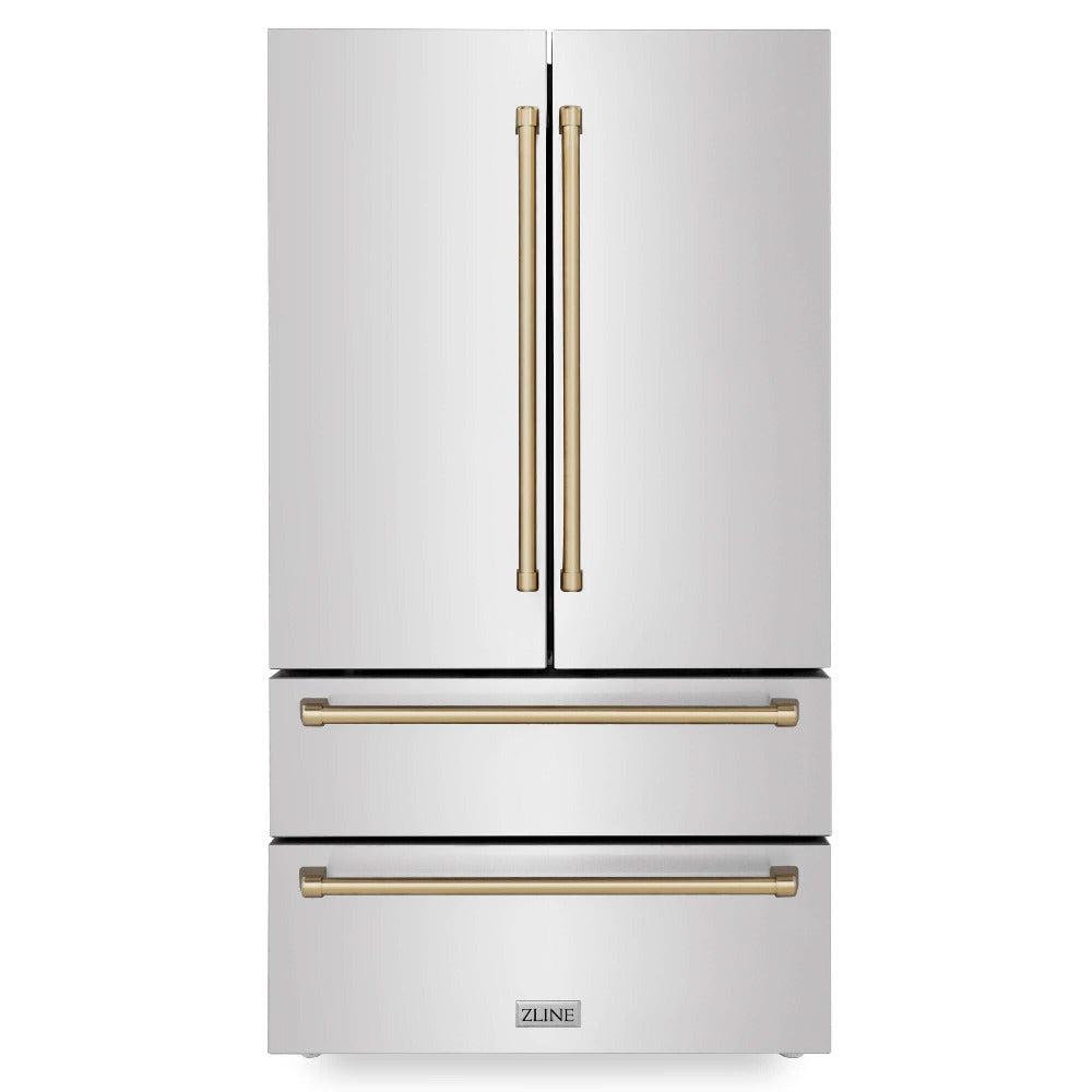 ZLINE Autograph Edition 30 in. Kitchen Package with Stainless Steel Dual Fuel Range, Range Hood, Dishwasher and Refrigerator with Champagne Bronze Accents (4KAPR-RARHDWM30-CB)