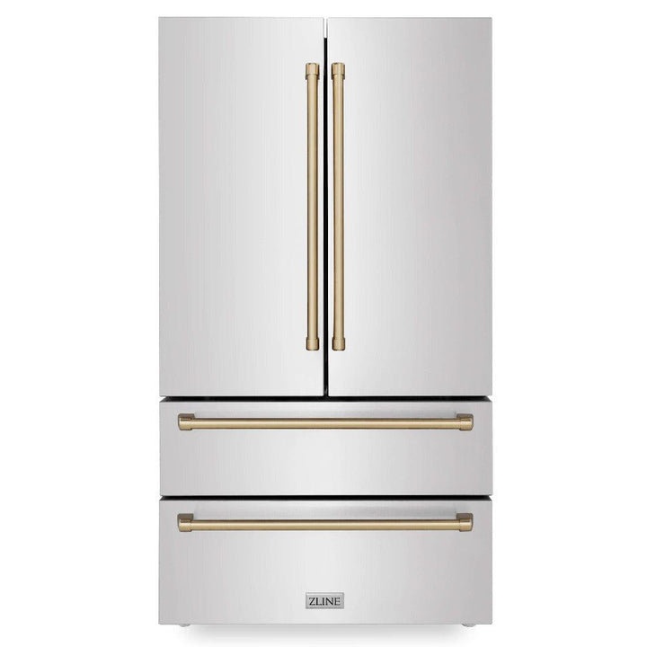 ZLINE Autograph Edition 30 in. Kitchen Package with Stainless Steel Dual Fuel Range, Range Hood, Dishwasher and Refrigerator with Champagne Bronze Accents (4KAPR-RARHDWM30-CB)
