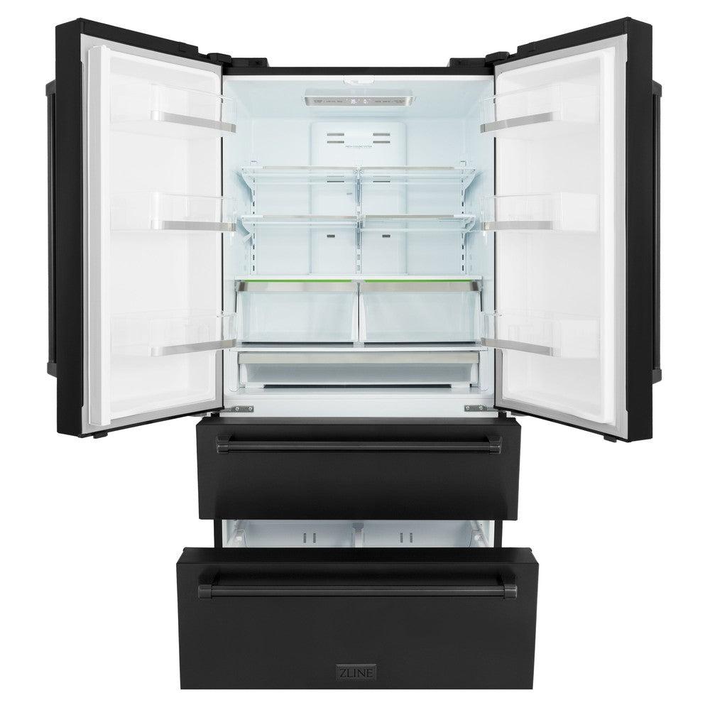 ZLINE 36 in. 22.5 cu. ft. Counter-Depth French Door Refrigerator with Ice Maker in Fingerprint-Resistant Black Stainless Steel (RFM-36-BS)