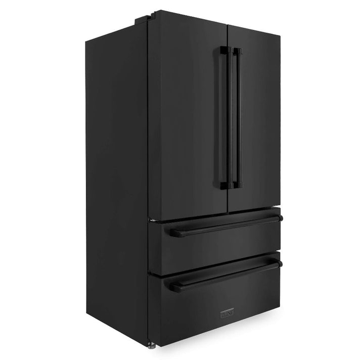 ZLINE Kitchen Package with Black Stainless Steel Refrigerator, 48 in. Dual Fuel Range, Range Hood, and Microwave Drawer (4KPR-RABRH48-MW)