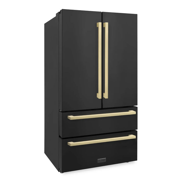 ZLINE 36" Autograph 22.5 cu. ft. Refrigerator with Ice Maker in Black Stainless Steel and Champagne Bronze Square Handles, RFMZ-36-BS-FCB