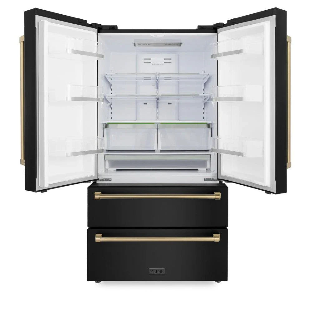 ZLINE 36" Autograph 22.5 cu. ft. Refrigerator with Ice Maker, Black Stainless, Bronze Accents, RFMZ-36-BS-CB