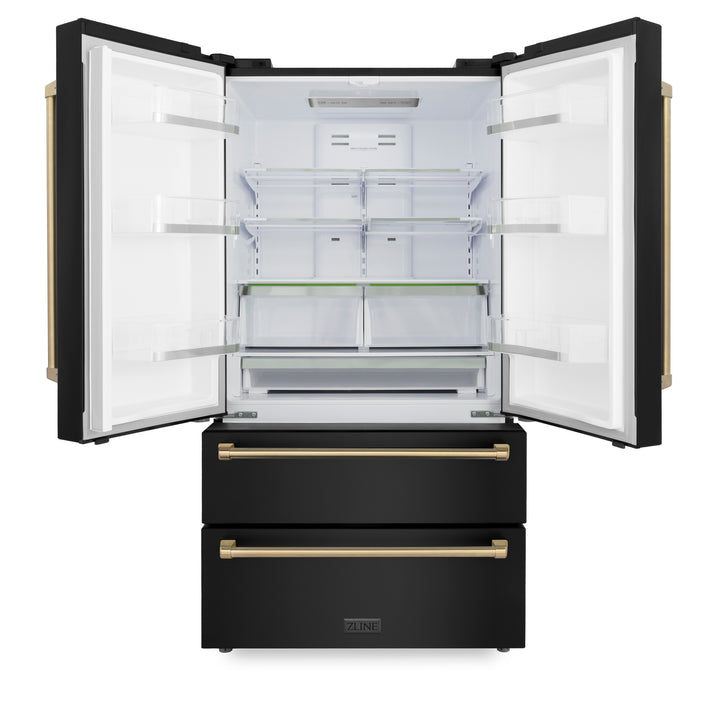 ZLINE 36” Champange Bronze Accents French Door Rerfrigerator