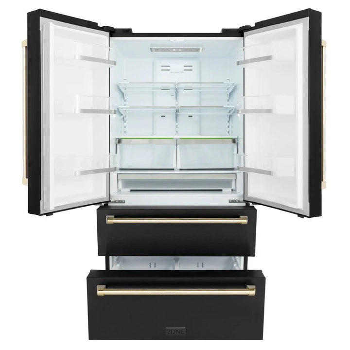 ZLINE 36 In. Autograph 22.5 cu. ft. Refrigerator with Ice Maker in Fingerprint Resistant Black Stainless Steel and Gold Accents, RFMZ-36-BS-G