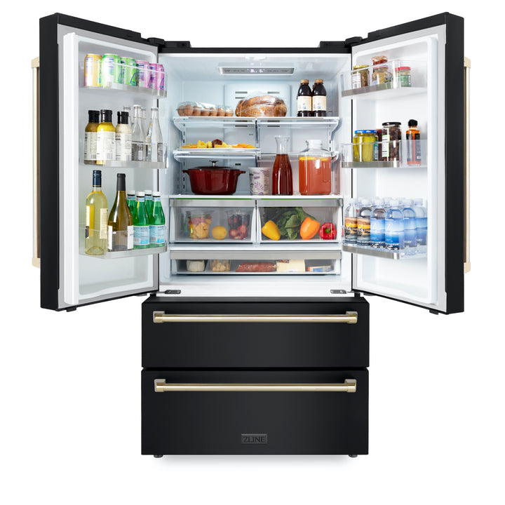 ZLINE 36” Champange Bronze Accents French Door Rerfrigerator