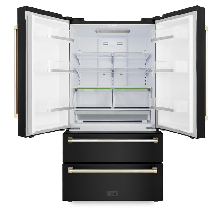 ZLINE 36” Champange Bronze Accents French Door Rerfrigerator