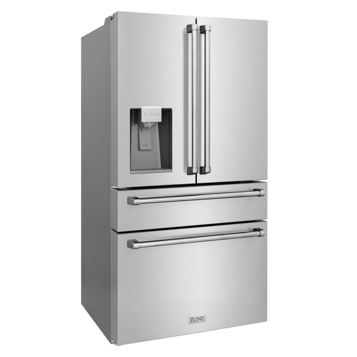 ZLINE 36" 21.6 cu. ft 4-Door French Door Refrigerator with Water and Ice Dispenser in Fingerprint Resistant Stainless Steel, RFM-W-36