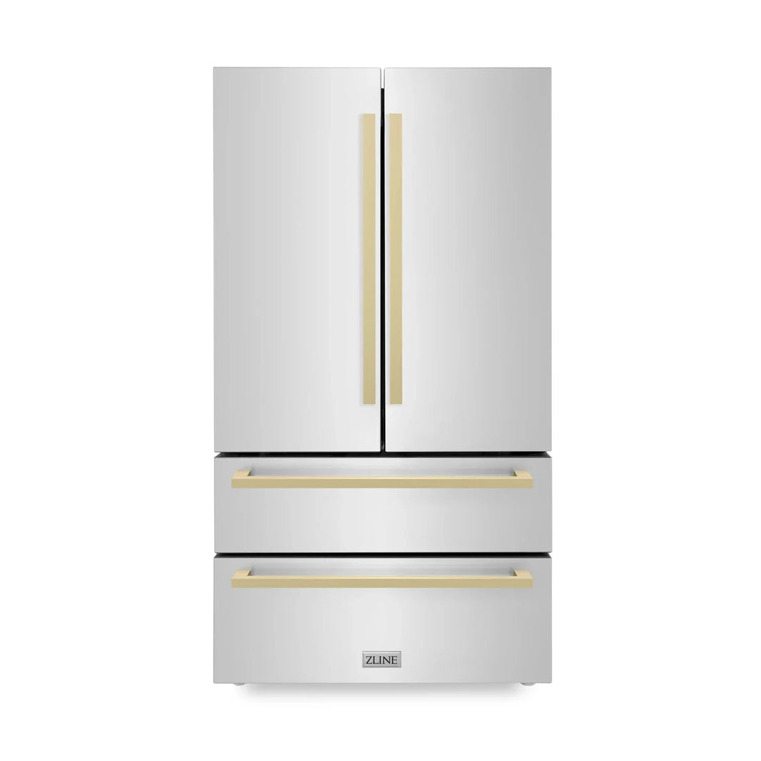 ZLINE 36" Autograph 22.5 cu. ft. Refrigerator with Ice Maker in Stainless Steel and Champagne Bronze Square Handles, RFMZ-36-FCB