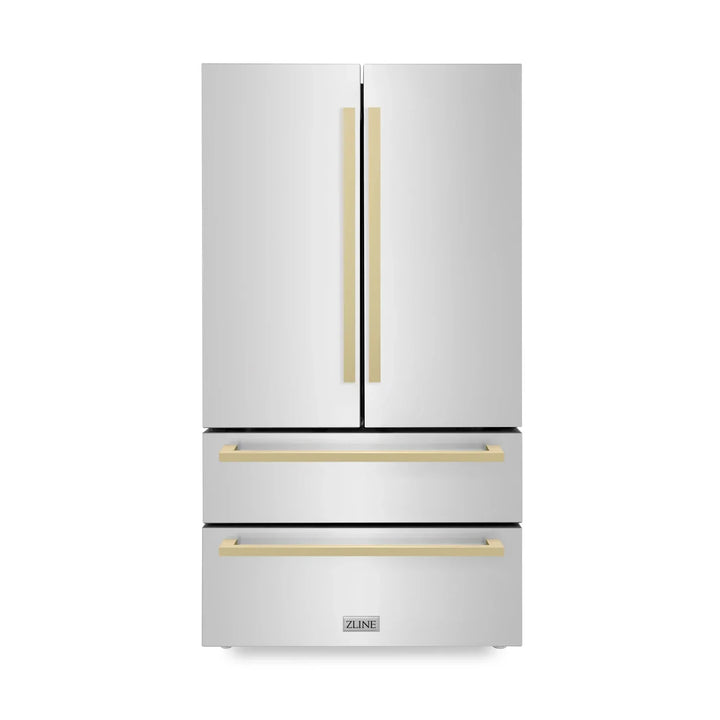 ZLINE 36" Autograph 22.5 cu. ft. Refrigerator with Ice Maker in Stainless Steel and Champagne Bronze Square Handles, RFMZ-36-FCB