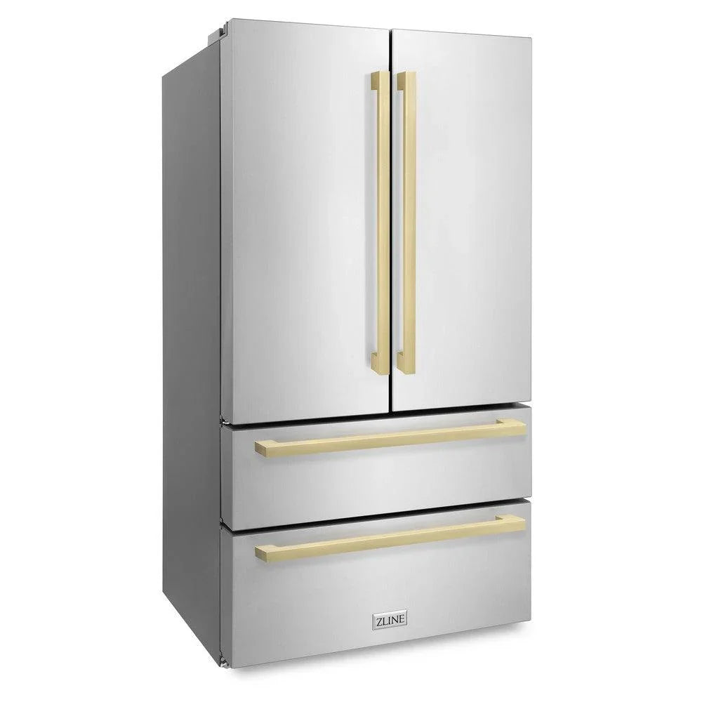 ZLINE 36" Autograph 22.5 cu. ft. Refrigerator with Ice Maker in Stainless Steel and Champagne Bronze Square Handles, RFMZ-36-FCB