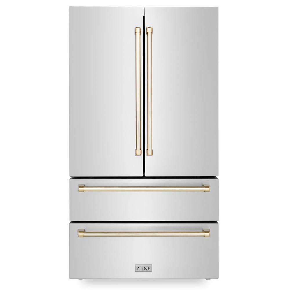 ZLINE Autograph Edition 30 in. Kitchen Package with Stainless Steel Dual Fuel Range, Range Hood, Dishwasher and Refrigerator with Polished Gold Accents (4KAPR-RARHDWM30-G)
