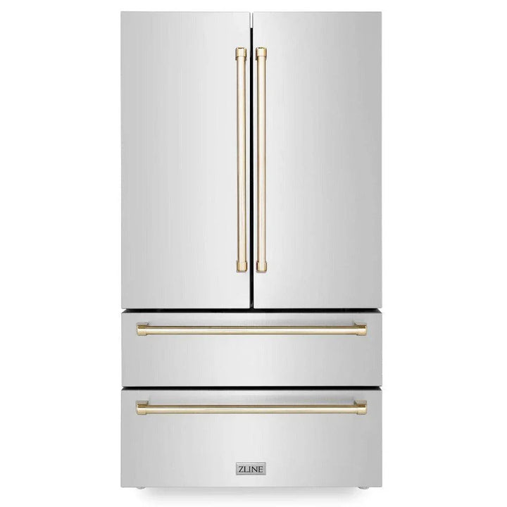 ZLINE 36 In. Autograph 22.5 cu. ft. Refrigerator with Ice Maker in Fingerprint Resistant Stainless Steel and Gold Accents, RFMZ-36-G