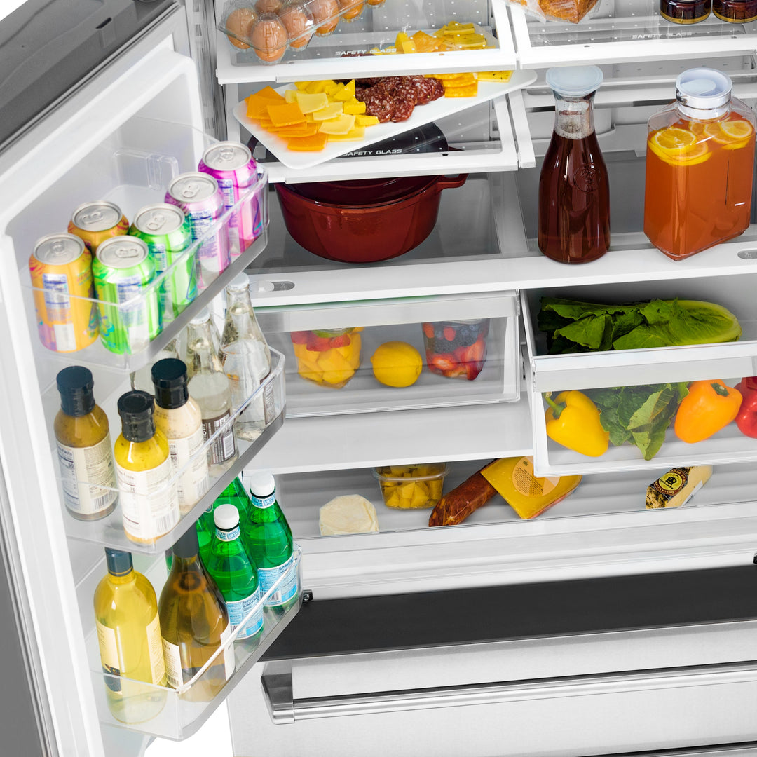 ZLINE 36" Autograph Edition Counter-Depth French Door Refrigerator with Ice Maker in Fingerprint-Resistant Stainless Steel with Polished Gold Traditional Handles