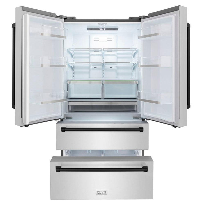 ZLINE Autograph Edition 30 in. Kitchen Package with Stainless Steel Dual Fuel Range, Range Hood, Dishwasher and Refrigerator with Matte Black Accents (4KAPR-RARHDWM30-MB)
