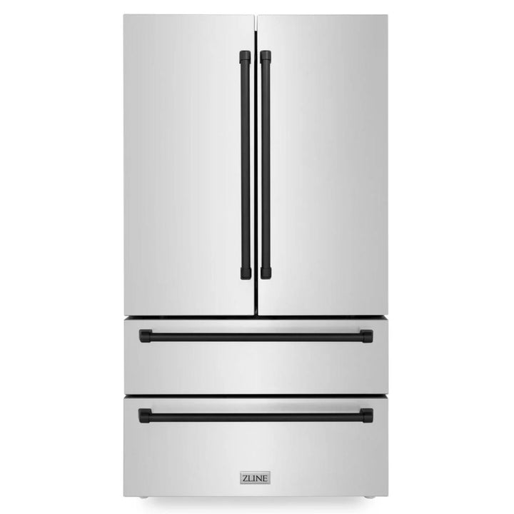 ZLINE Autograph Edition 30", 36", &amp; 48" Stainless Steel 4-Piece Kitchen Package with Matte Black Accents—Dual Fuel Range, Wall Mount Range Hood, Dishwasher, and Refrigerator