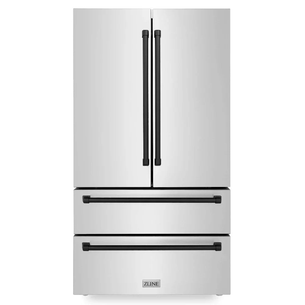 ZLINE 36 In. Autograph 22.5 cu. ft. Refrigerator with Ice Maker in Fingerprint Resistant Stainless Steel and Matte Black Accents, RFMZ-36-MB