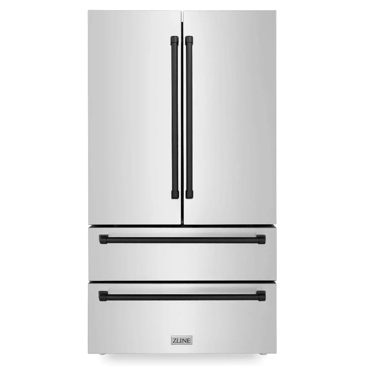 ZLINE 36 In. Autograph 22.5 cu. ft. Refrigerator with Ice Maker in Fingerprint Resistant Stainless Steel and Matte Black Accents, RFMZ-36-MB