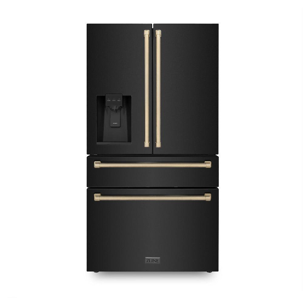 ZLINE Autograph Edition 48 in. Kitchen Package with Black Stainless Steel Dual Fuel Range, Range Hood, Dishwasher and Refrigerator with Champagne Bronze Accents (4AKPR-RABRHDWV48-CB)