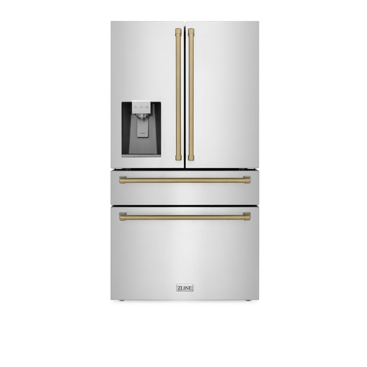 ZLINE 21.6 cu.ft.  Autograph Edition Counter-Depth French Door Refrigerator in Fingerprint-Resistant Stainless Steel with Champagne Bronze Handles, 21.6 cu. ft.