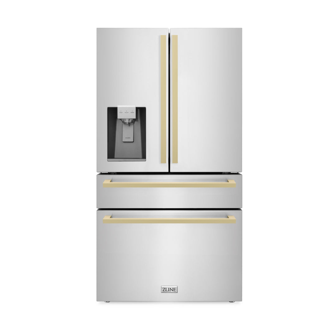 ZLINE 36" Autograph Refrigerator, Water and Ice Dispenser, Bronze Square Handles, RFMZ-W-36-FCB