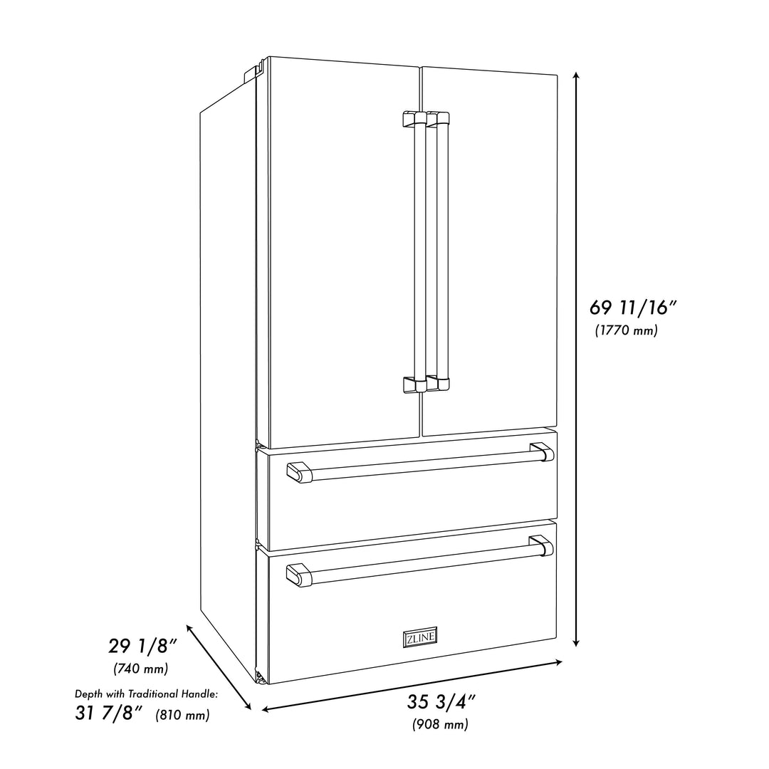 ZLINE 36" 22.5 cu. ft 4-Door French Door Refrigerator with Ice Maker in Fingerprint Resistant Stainless Steel, RFM-36