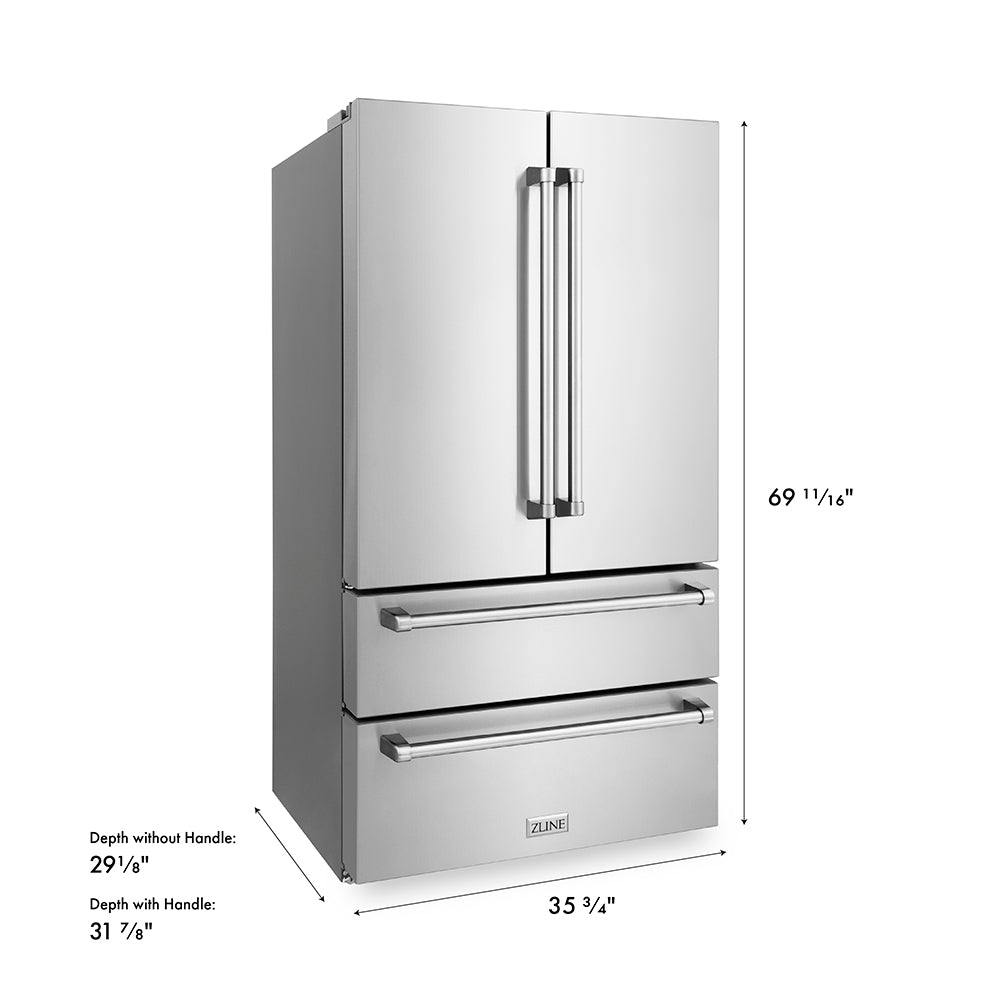 ZLINE 36 in. 22.5 cu. ft. Counter-Depth French Door Refrigerator with Ice Maker in Fingerprint-Resistant Stainless Steel, Open Box-Excellent Condition