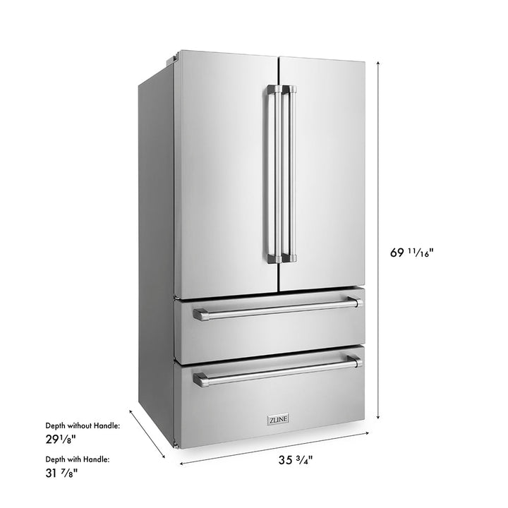 ZLINE 36 in. 22.5 cu. ft. Counter-Depth French Door Refrigerator with Ice Maker in Fingerprint-Resistant Stainless Steel, Open Box-Excellent Condition