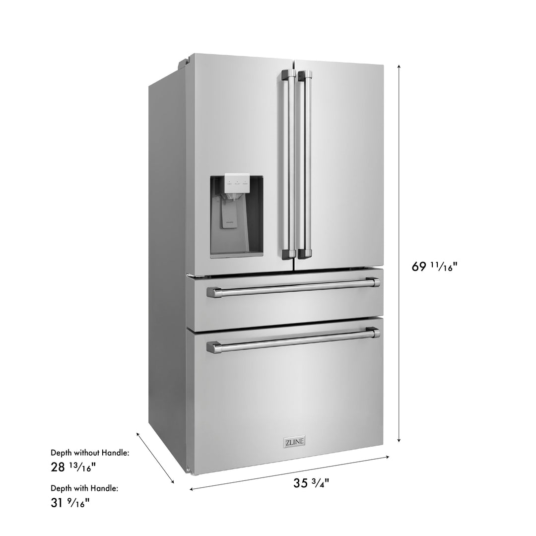 ZLINE 36 in. 21.6 cu. ft. Counter-Depth French Door Refrigerator with Water and Ice Dispenser in Fingerprint-Resistant Stainless Steel, Open Box-Excellent Condition