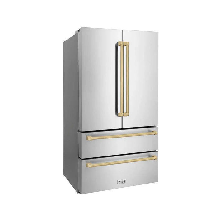 ZLINE 36 In. Autograph 22.5 cu. ft. Refrigerator with Ice Maker in Fingerprint Resistant Stainless Steel and Champagne Bronze Accents, RFMZ-36-CB