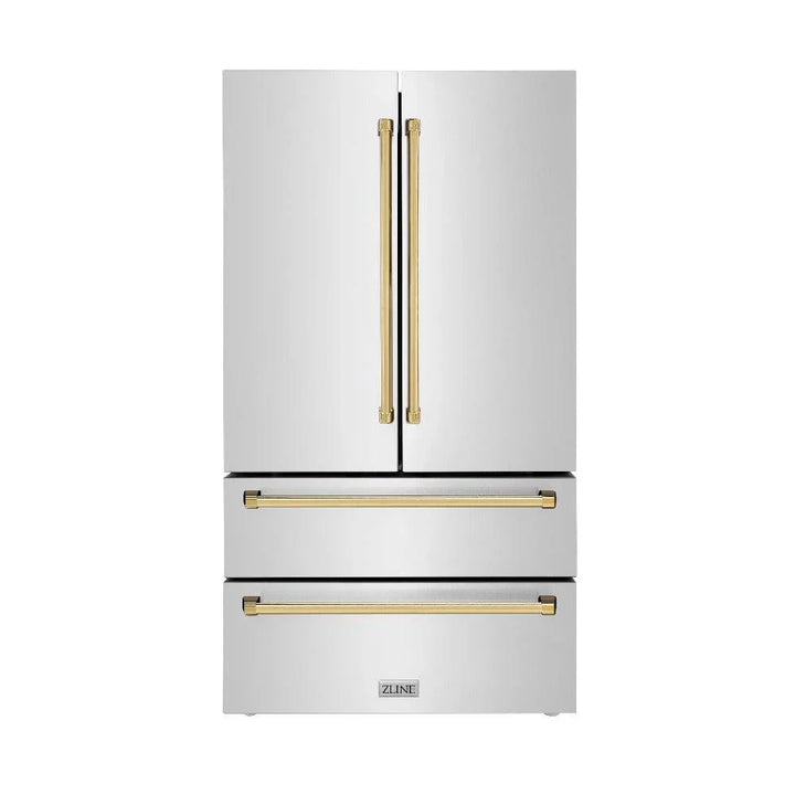 ZLINE 36 In. Autograph 22.5 cu. ft. Refrigerator with Ice Maker in Fingerprint Resistant Stainless Steel and Gold Accents, RFMZ-36-G