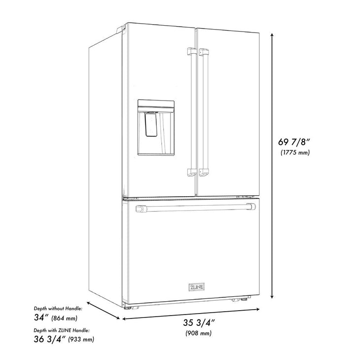 ZLINE 36" 28.9 cu. ft. Standard-Depth Refrigerator with Water Dispenser, Dual Ice Maker in Black Stainless Steel