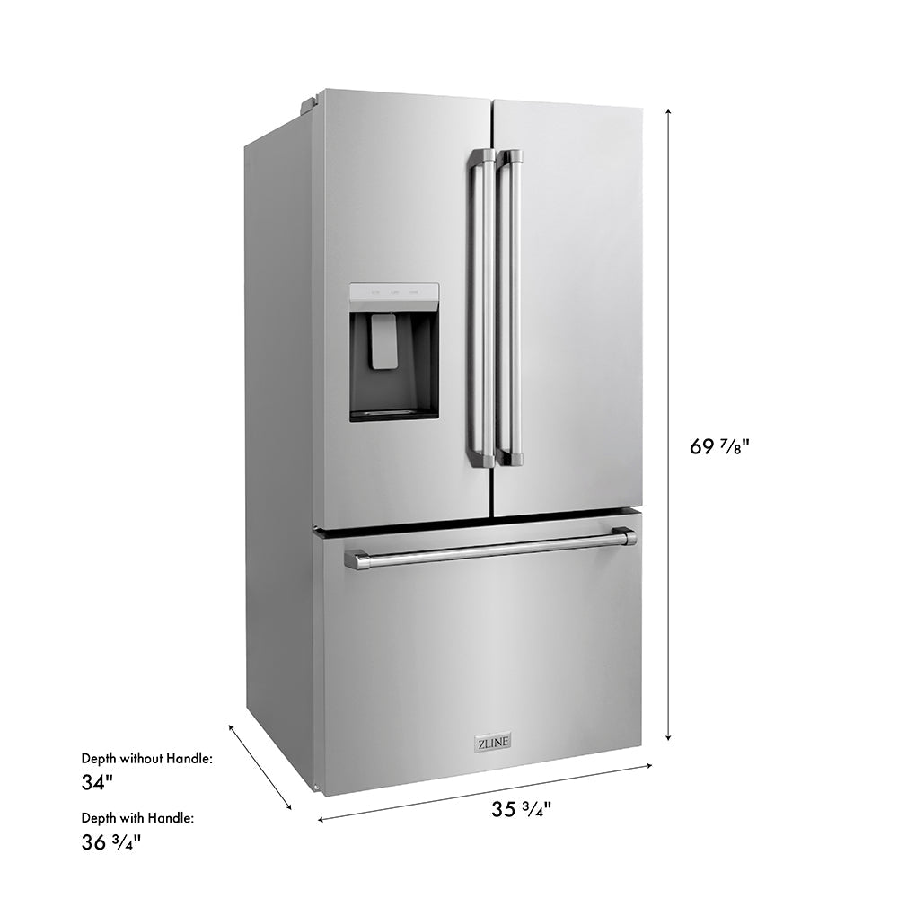ZLINE 36 in. 28.9 cu. ft. Standard-Depth French Door External Water Dispenser Refrigerator with Dual Ice Maker in Fingerprint-Resistant Stainless Steel, Open Box-Good Condition