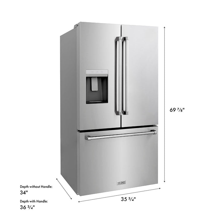 ZLINE 36 in. 28.9 cu. ft. Standard-Depth French Door External Water Dispenser Refrigerator with Dual Ice Maker in Fingerprint-Resistant Stainless Steel, Open Box-Excellent Condition