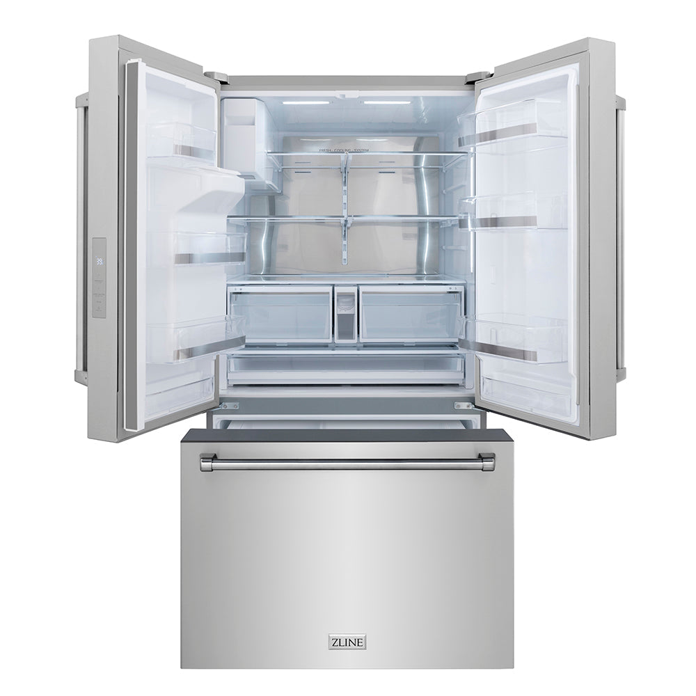 ZLINE 36 in. 28.9 cu. ft. Standard-Depth French Door External Water Dispenser Refrigerator with Dual Ice Maker in Fingerprint-Resistant Stainless Steel, Open Box-Excellent Condition