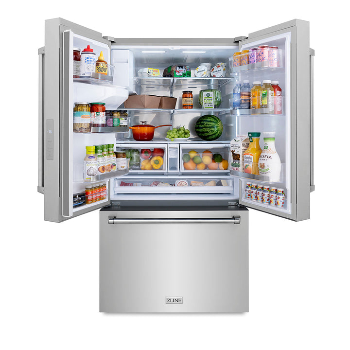 ZLINE 36 in. 28.9 cu. ft. Standard-Depth French Door External Water Dispenser Refrigerator with Dual Ice Maker in Fingerprint-Resistant Stainless Steel, Open Box-Excellent Condition