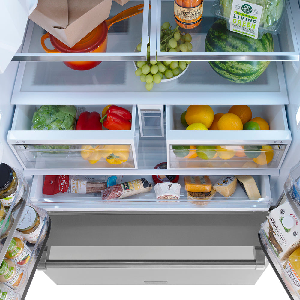 ZLINE 36 in. 28.9 cu. ft. Standard-Depth French Door External Water Dispenser Refrigerator with Dual Ice Maker in Fingerprint-Resistant Stainless Steel, Open Box-Excellent Condition