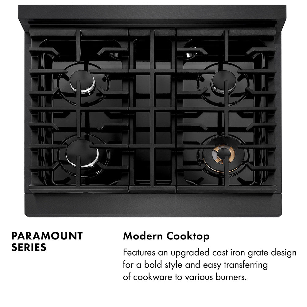 ZLINE 30 in. 4.2 cu. ft. Paramount Dual Fuel Range with 4 Burner Gas Cooktop and Electric Convection Oven in Black Satin Stainless Steel (SDRBS-30)