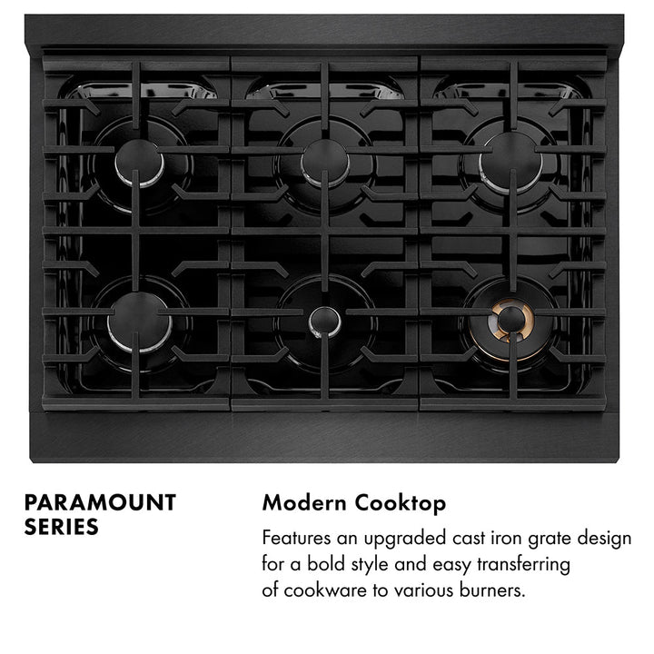 ZLINE 36 in. 5.2 cu. ft. Paramount Dual Fuel Range with 6 Burner Gas Cooktop and Electric Convection Oven in Black Satin Stainless Steel, Open Box-Excellent Condition