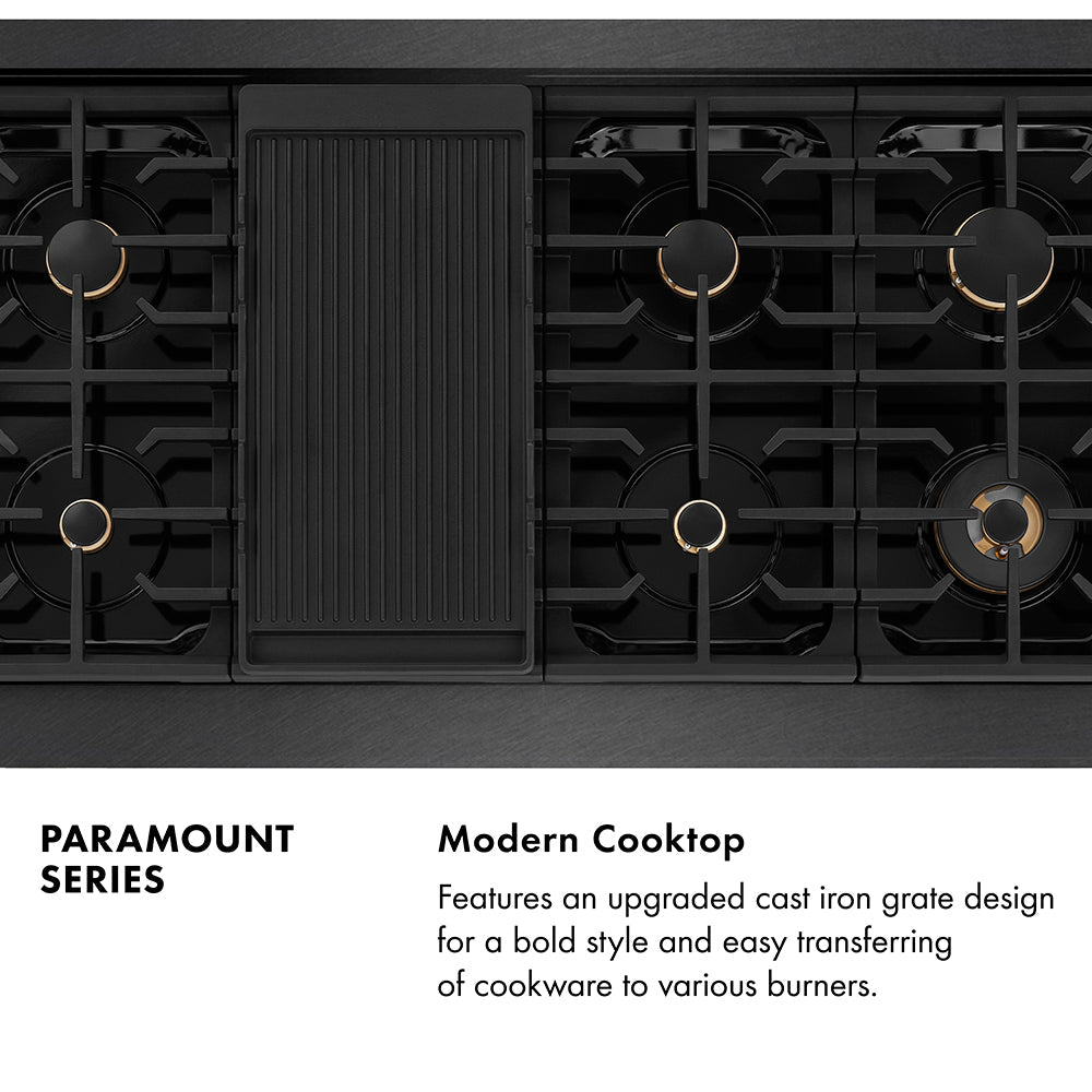 ZLINE 48 in. 6.7 cu. ft. Paramount Double Oven Gas Range in Black Satin Stainless Steel with 8 Brass Burners (SGRBS-BR-48)